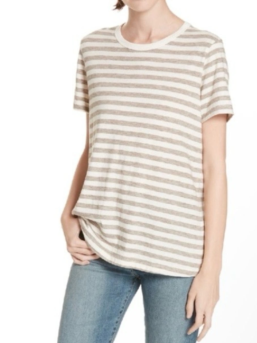 Jenni Kayne Striped Tee, Cream & Brown classic crewneck t-shirt